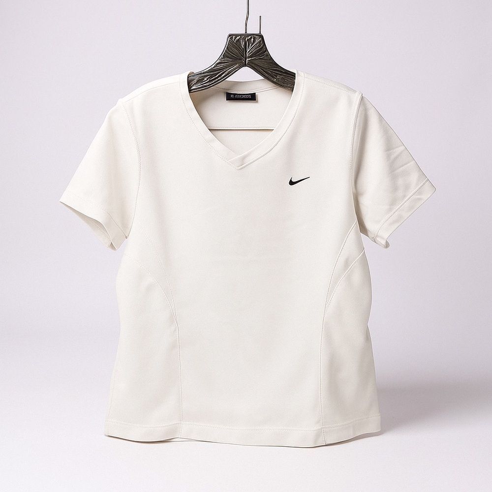 Nike Dri Fit V‎ Neck Athletic Top Womens Small White Short Sleeve
